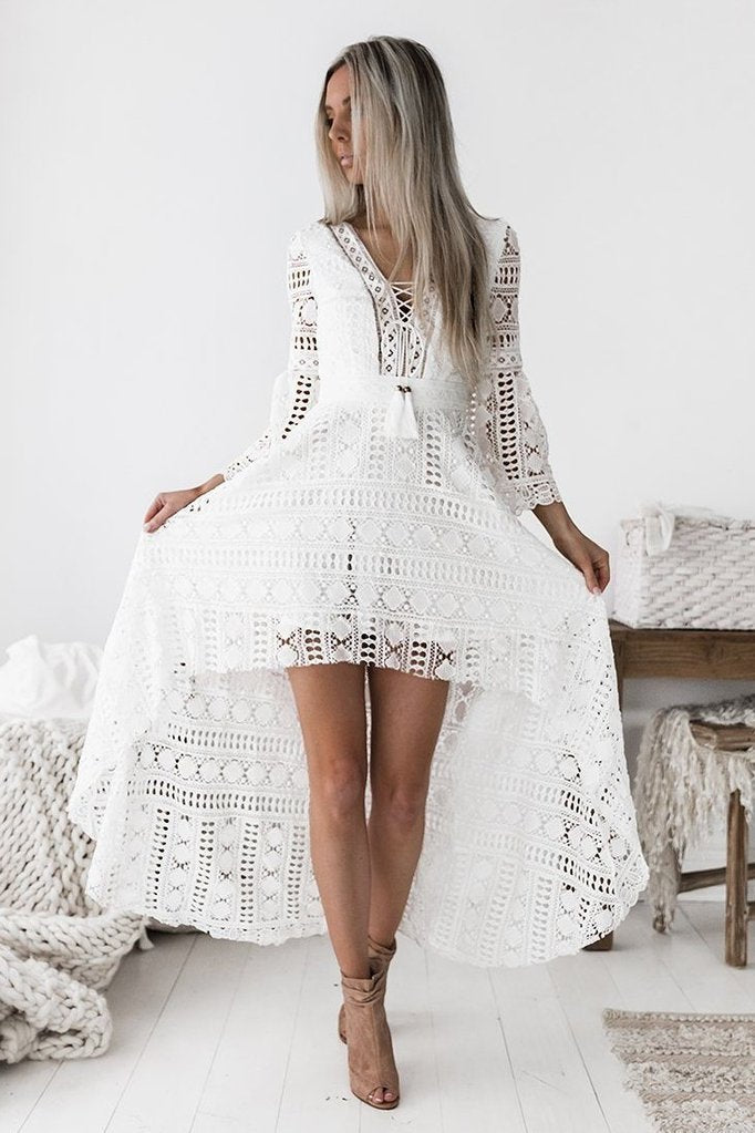 Boho High Low Dress | White