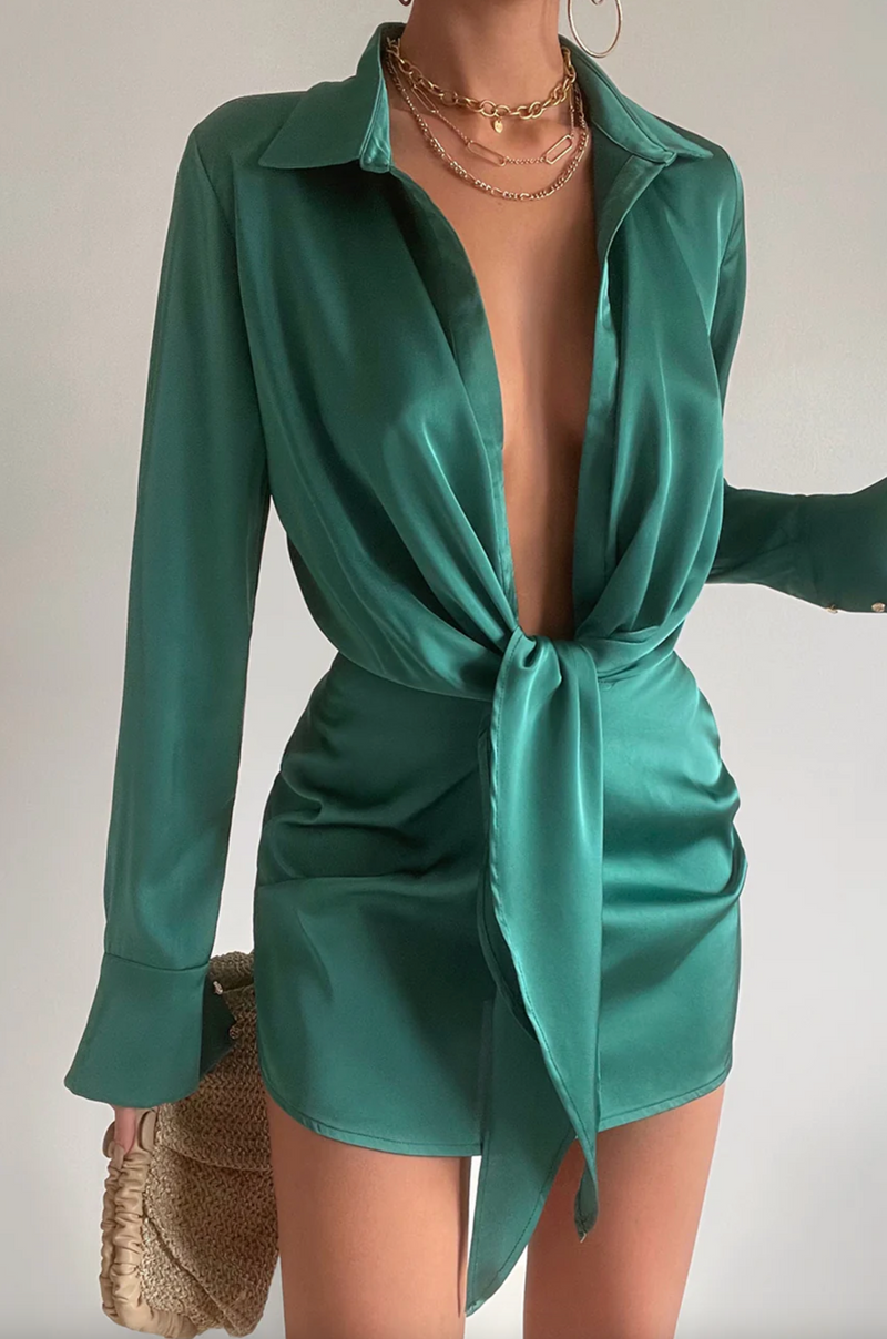 Ruby Silk Shirt Dress | Emerald