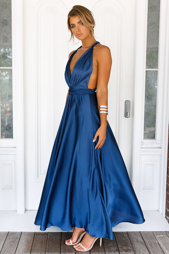 The Perfect Date Satin Maxi Dress (Navy) – Xenia Boutique