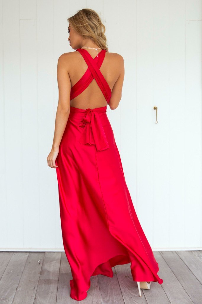 The Perfect Date Satin Maxi Dress (Red) - BEST SELLING